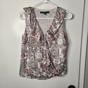 White House Black Market Sleeveless Paisley Blouse in White, Pink and Brown